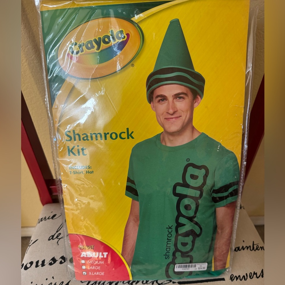 Crayola Green Shamrock Crayon Costume Shirt and Hat Size XL